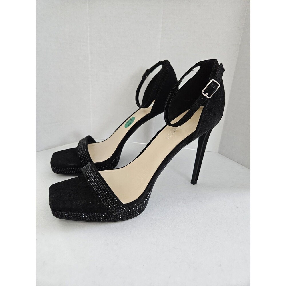 Nine West Black Rhinestone faux Suede Stiletto Heels Platform Pumps Shoes 7.5 M